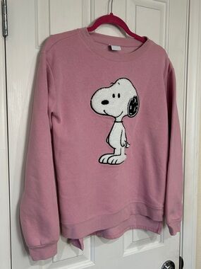 Peanuts Snoopy Pink Sherpa Patch Sweatshirt  Oversized Medium /Large